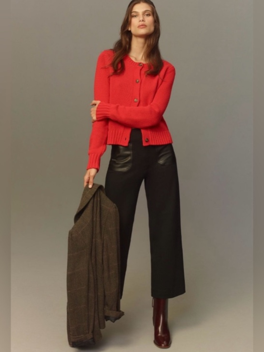 Anthropologie Maeve the Colette Crop Wide Leg Vegan Leather Pocket Black Pants
